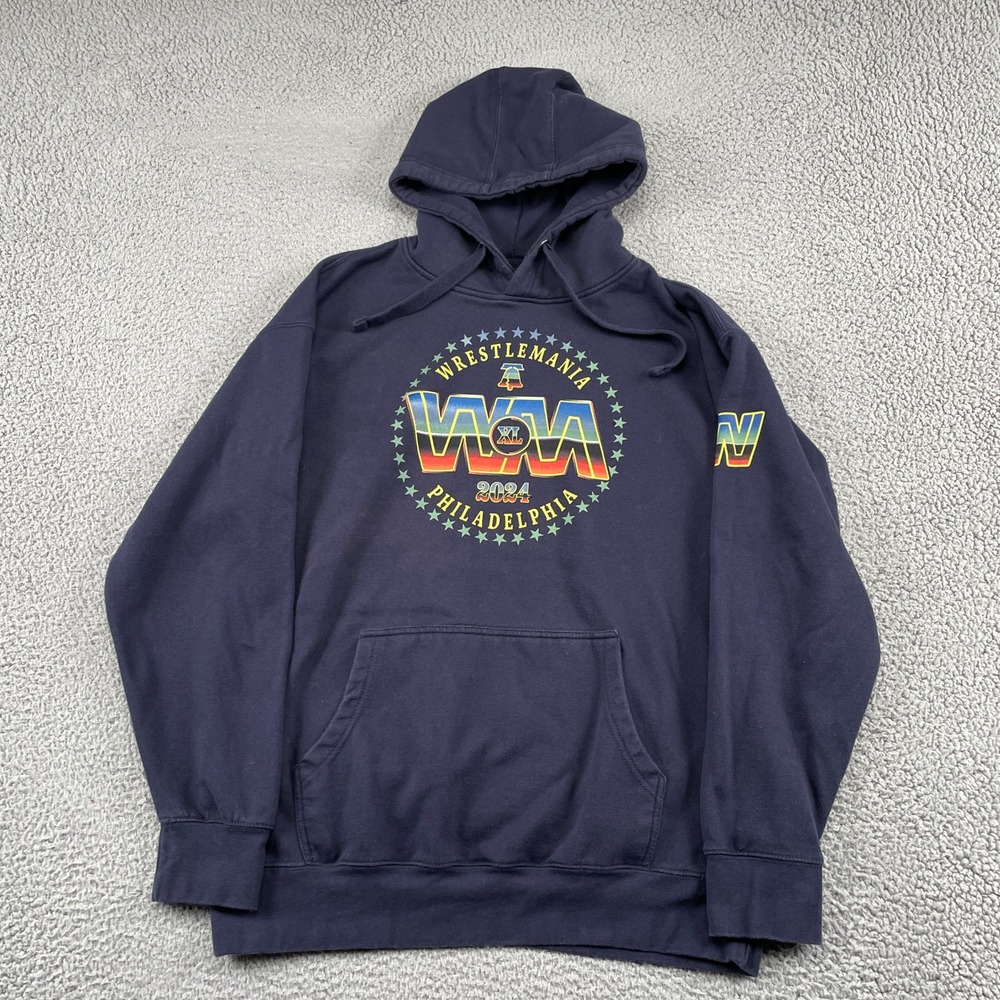 WWE Hoodie Mens XL Navy Blue WrestleMania 40 Philadelphia 2024 Graphic Hoodie